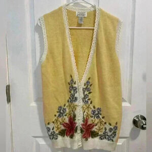 Vintage Marisa Christina Woman Knitted by Hand Yellow Spring Floral Sweater Vest